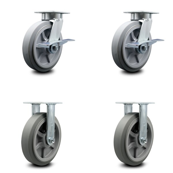 Service Caster 8 Inch Kingpinless Thermoplastic Rubber Wheel Swivel Caster Swivel 2 Rigid, 2PK SCC-KP30S820-TPRRF-2-R-2 - main